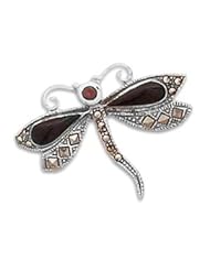 CleverSilvers Black Onyx, Garnet And Marcasite Dragonfly Pin
