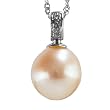 Natural Peach Pink 9.5-10mm Dewdrop Cultured Pearl 14k Gold Diamond Pendant Necklace - Dahlia Classic Collection
