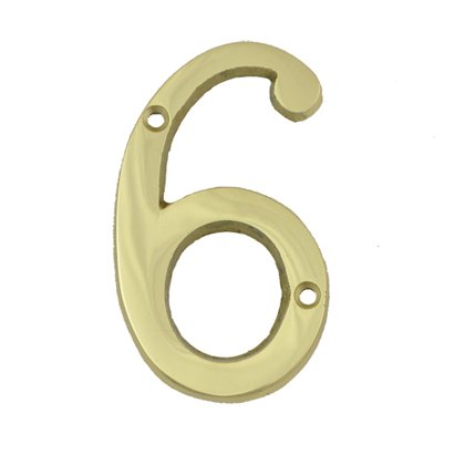 (#6) BOLTON 3 Inch Solid Brass Bright Brass Finish House Number Raised 1/6