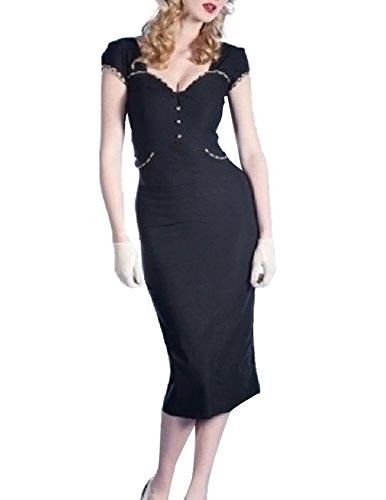 Senfloco Women's Vintage Rockabilly Pinup Stretch Party Evening Pencil Dress (CN M = US 4, Black)