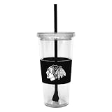 NHL Chicago Blackhawks 22 Ounce Insulated Tumbler with Rubber Sleeve and Stir Straw
