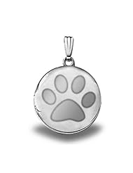 Sterling Silver "Dogs Paw Print" Round Picture Locket - 3/4 Inch x 3/4 Inch and 1 Inch x 1 Inch