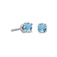 14K White Gold Round Blue Topaz Screw-back Stud Earrings