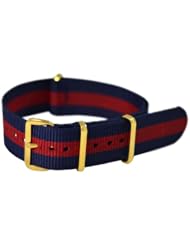 18mm James Bond Navy Blue / Red - With Gold Buckles Nylon Nato Ballistic Military Watch Band Strap G-10! Fits All Watches!!!!!