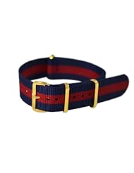 20mm James Bond Navy Blue / Red - With Gold Buckles Nylon Nato Ballistic Military Watch Band Strap G-10! Fits All Watches!!!!!