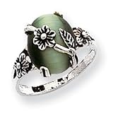 Sterling Silver Green Cats Eye Ring - Size 7