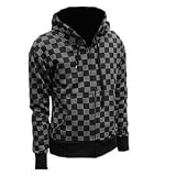 Mens Checked Black and Grey Zip Up Hoodie