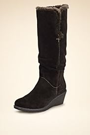 Footglove Original Leather Faux Fur Knee High Wedge Boots