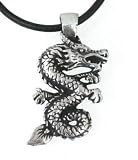 Pewter Chinese China Dragon Pendant on Leather Necklace