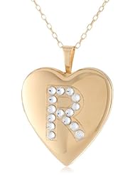 Momento Lockets Silver Swarovski Crystal Initial R Locket Necklace, 18"