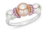 1/5 Carat Pink Sapphire and Cultured Freshwater Pearl 14K White Gold Ring