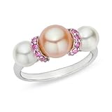1 5 Carat Pink Sapphire and Cultured Freshwater Pearl 14K White Gold Ring