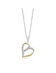 Kate Bissett CZ White Gold Rhodium and 14k Gold Bonded Two Tone Heart Pendant with Mom Engraving in Tutone <EOL> <EOL>Chain Included
