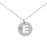 Sterling Silver Stencil E Initial Disc Pendant on 16in Box Chain Necklace