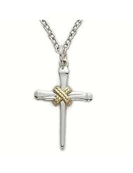 Highest Quality Sterling Silver Bound Nails Cross 7/8" Pendant Necklace in a 2-Tone w/Chain 18" Length Gift Boxed.