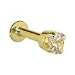 16 Gauge 3/16 Inches -Solid 14KT Yellow Gold 3mm Champagne Cubic Zirconia Tragus Earring BodyJewelry Stud