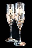 Sea Shell Shimmer Design - Hand Painted - Matching Set of Toasting Flutes - 6 oz.