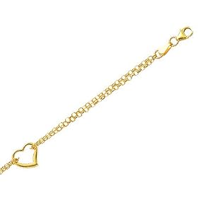 Two-Strand Open Heart 10 inch Anklet in 14K Yellow Gold