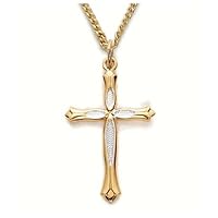 24K Gold Over Sterling Silver 2-Tone Women Cross Necklace with Budded Ends on 18 Chain