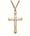 24K Gold Over Sterling Silver 2-Tone Women Cross Necklace with Budded Ends on 18