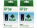 2-pack (B+c) Hp # 56 57 C6656an C6657an Remanufactured Ink Cartridges for Hewlett-packard Hp Black Color C6656 C6657 56a 57a C6656a C6657a
