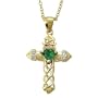 24K Gold Over Sterling 1" Claddagh Cross Necklace with Emerald Cubic Zirconia Stone on 18" Chain