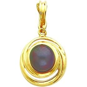 14K Yellow Gold Fancy Black Pearl Pendant Jewelry by FindingKing