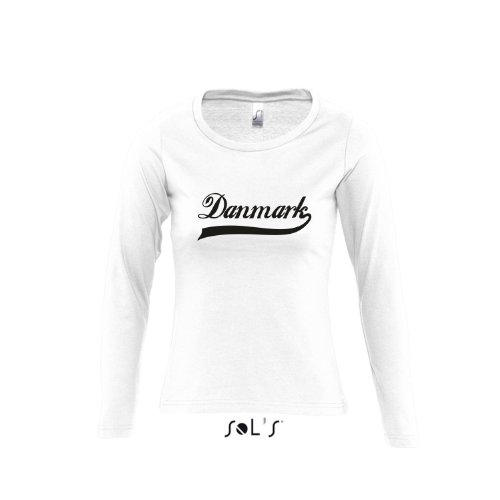 Dänemark Oldschool Danmark LÄNDERSHIRT EM / WM FAN Trikot – Damen Langarm Longsleeve T-Shirt S-XL , White – schwarz , S