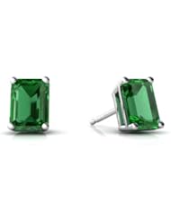 Created Emerald 14kt White Gold Stud Earrings