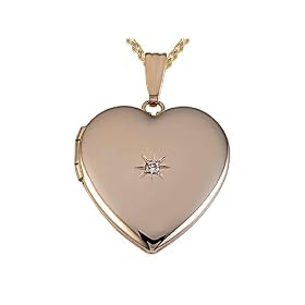 0.02 cttw Medium Heart Locket Pendant With Diamond - 14kt White or Yellow Gold