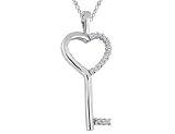 Heart and Key Diamond Pendant in White Gold with Chain