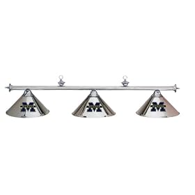 Michigan Wolverines 3pc CHROME POOL TABLE LIGHT LAMP W  SHADES