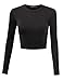 Doublju Womens Basic Long Sleeve Crop Top BLACK SMALL