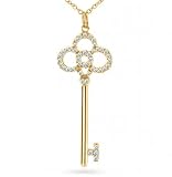 Bling Jewelry 14K Gold Vermeil CZ Paved Crown Key Pendant with 18" chain.