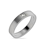 Eve's Addiction Mens Thin Stainless Steel Wedding Band with Single CZ