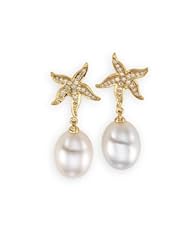18K Yellow Gold Pair 3/8Cttw/11.00mm Fine Drop South Sea Cultured Pearl & Diamond Earrings