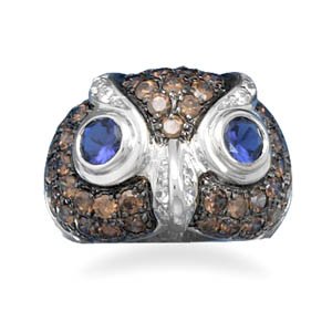 Rhodium Plated Cz Owl Face Ring Size Available 6,7,8,9