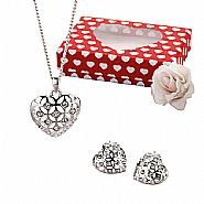 Stylish Tegan Heart Shaped Silver Plated Necklace and Earrings Gift Set from Avon in beautiful Gift Box for Valentines Day or Womens Birthday