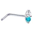 20 Gauge L-Shaped - 14K White Gold Mint Green 1.5mm CZ Marquise Nose Ring