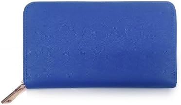 Thick Crosshatched Zip-Around Genuine Leather Wallet (Royal Blue)