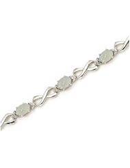 14K White Gold Oval Opal and Diamond Bracelet