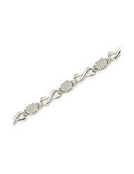 10K White Gold Oval Opal and Diamond Bracelet