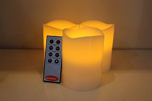 Aliss QueenaKCRIUS(TM) Flameless Candles; LED Candles with Remote Control, Pillar Real Wax Candles, 4-inch,Candles with Melted Egde, Set of 3