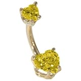 14G 3/8 - Petite Hearts Citrine Solid 14K Yellow Gold Belly Ring - (November)