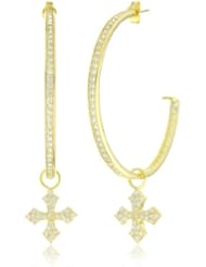 King Baby 18K Vermeil Large Pave Cubic-Zirconia Hoops with MB Cross