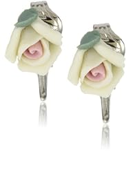 1928 Bridal Porcelain Rose Clip Earrings