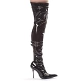 Women's Sexy Thigh High Boots 4 Inch Heel Boot With Knee Pad Neo Black