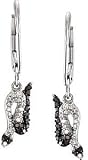 Fun Black Spinel and Diamond Snake Style Lever Back Earrings in Sterling Silver