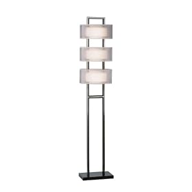 Nova Lighting 2349 Amarillo Silver Accent Floor Lamp, Dark Brown Wood & Brushed Nickel with Ghost White Shades