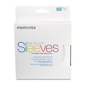 Memorex CD DVD Sleeve with Window,Sleeve - White